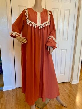SHEIN Coral Pom-Pom Trim Long Sleeve Maxi Dress